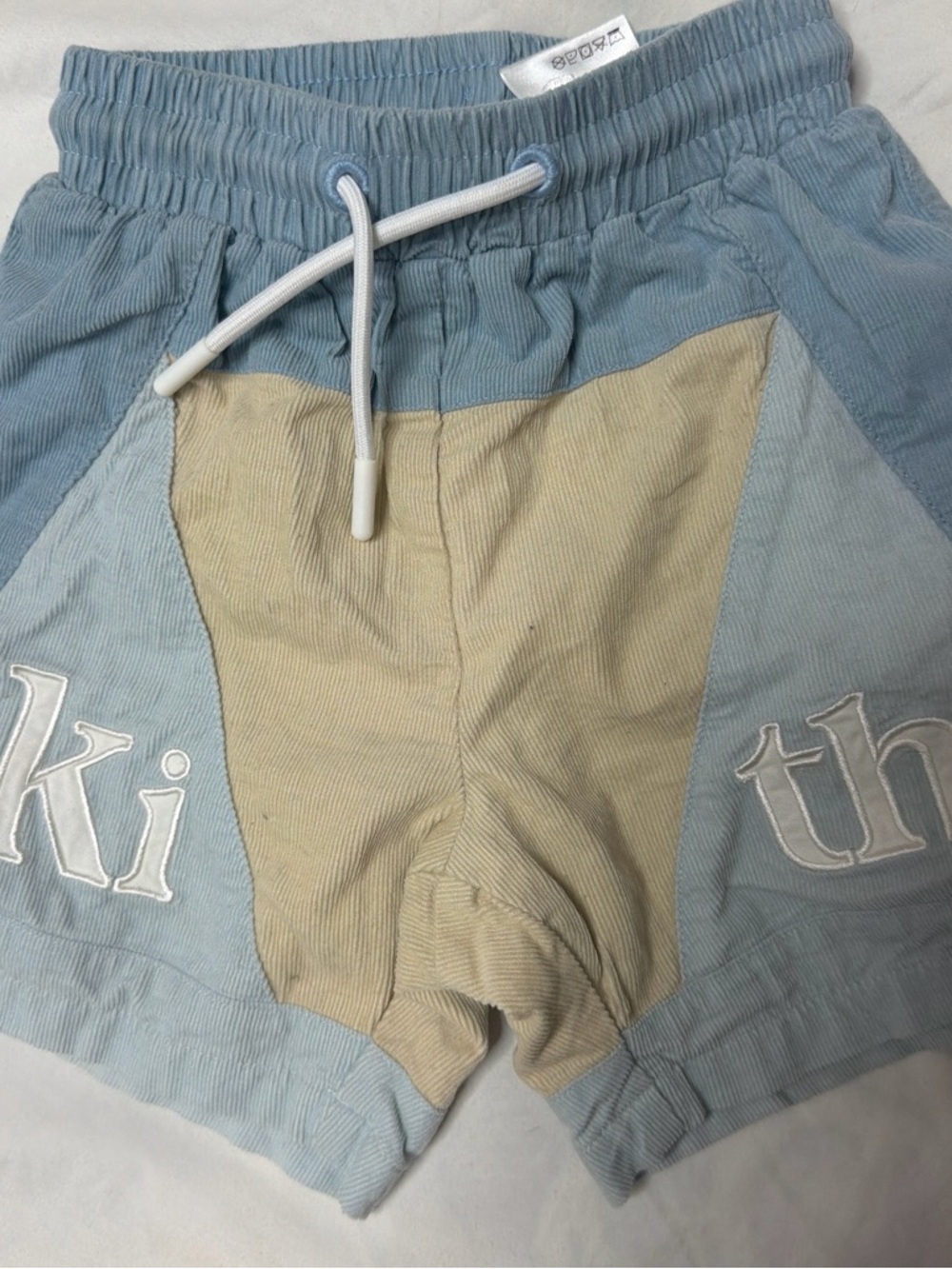 Kith Colorblock Corduroy Shorts in Light Blue and Beige